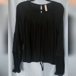 American Rag Juniors XXL Sheer, Black, long sleeve, Boho Top